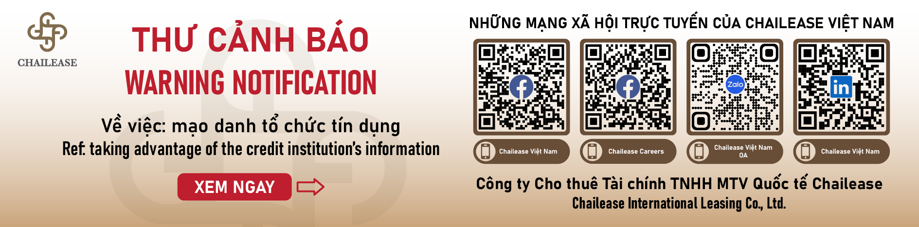 CẢNH BÁO VỀ VIỆC MẠO DANH TỔ CHỨC TÍN DỤNG